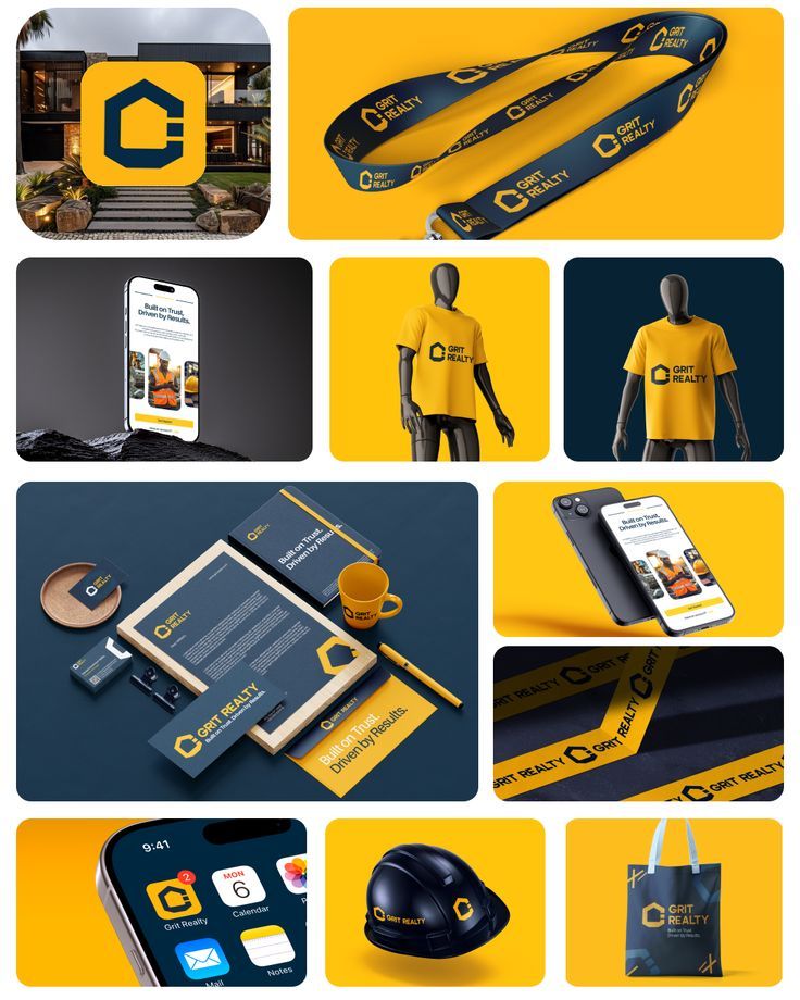 Brand identity mockups across digital and physical touchpoints