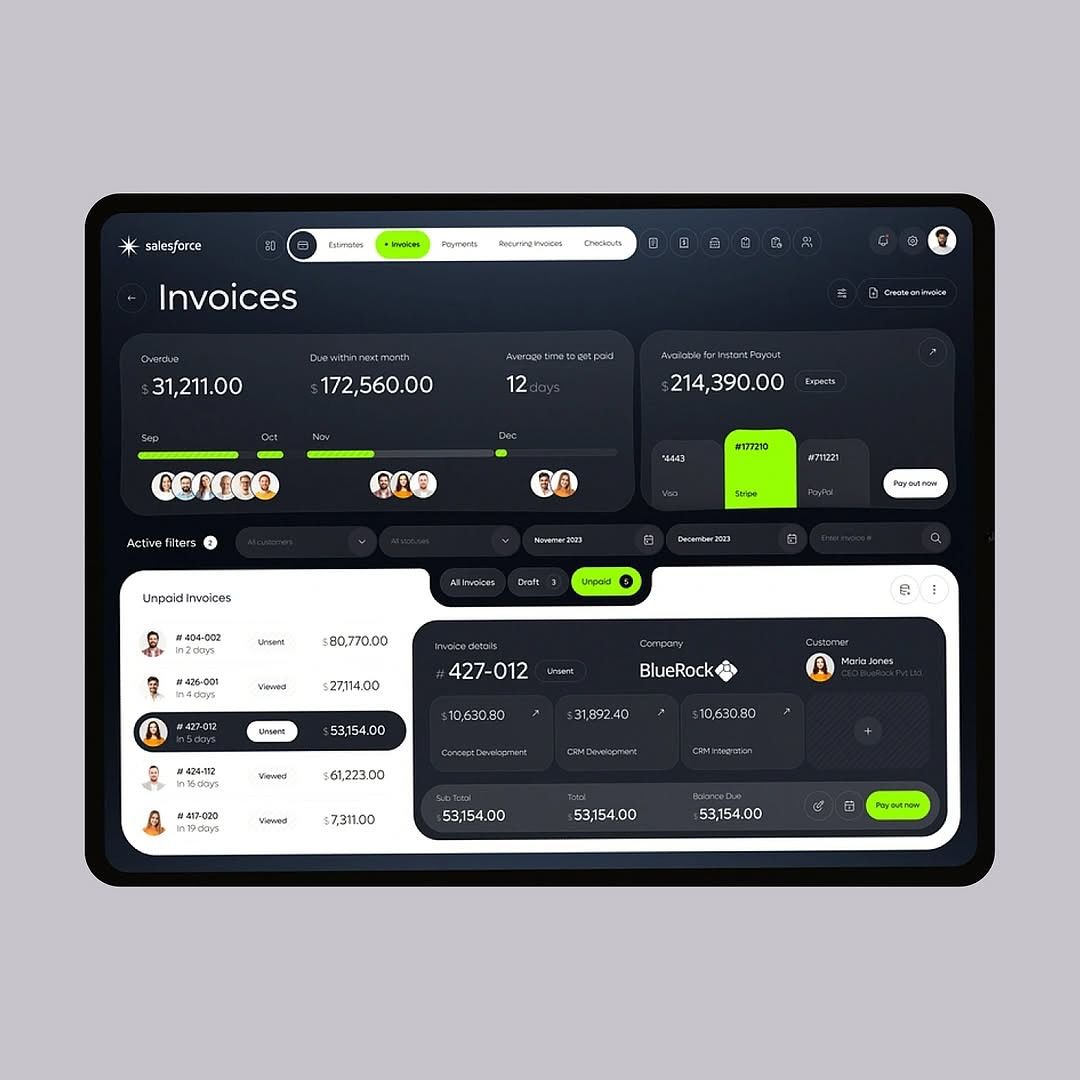 Square dashboard interface concept