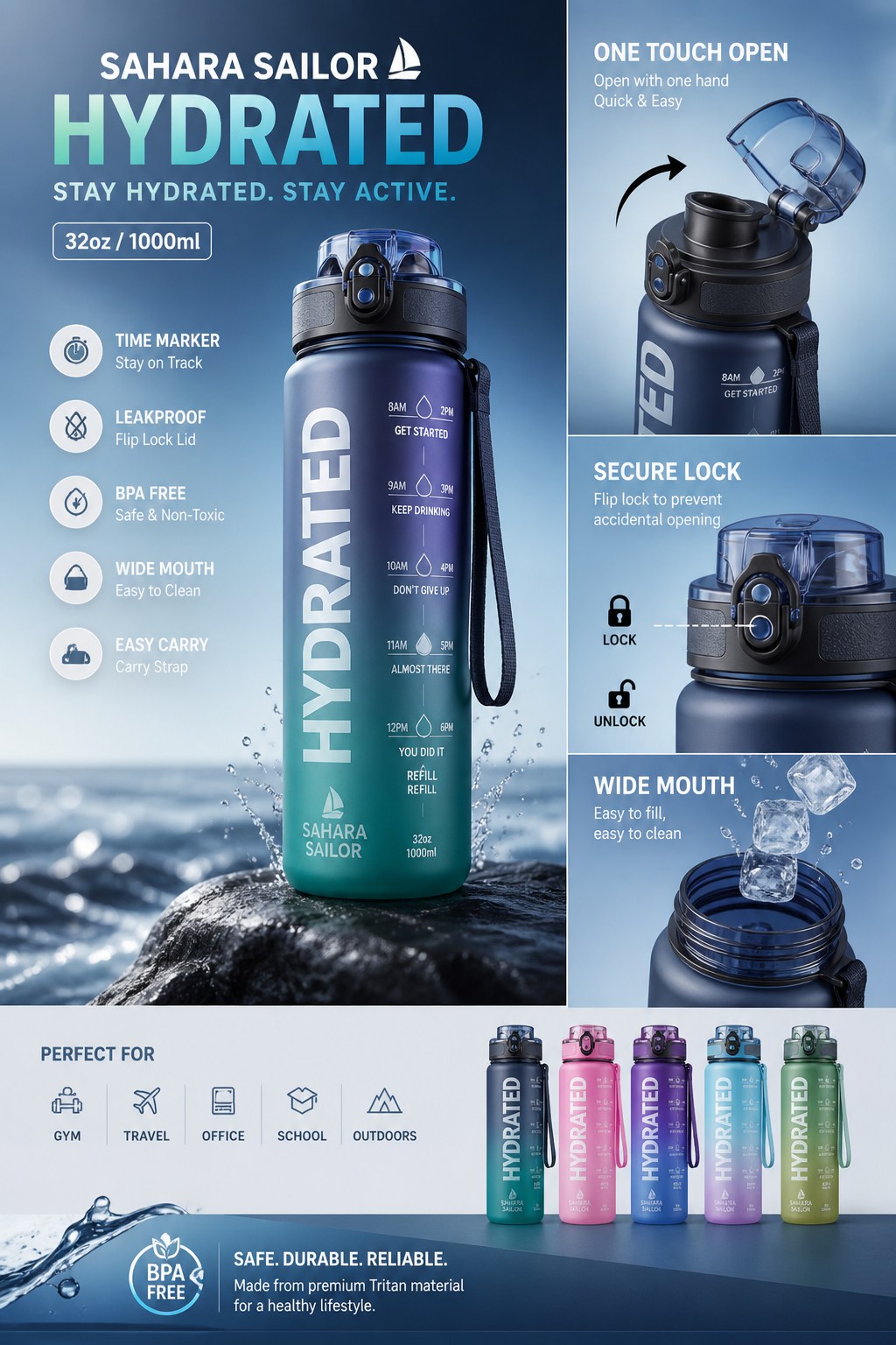 Product advertising post for hydration bottle