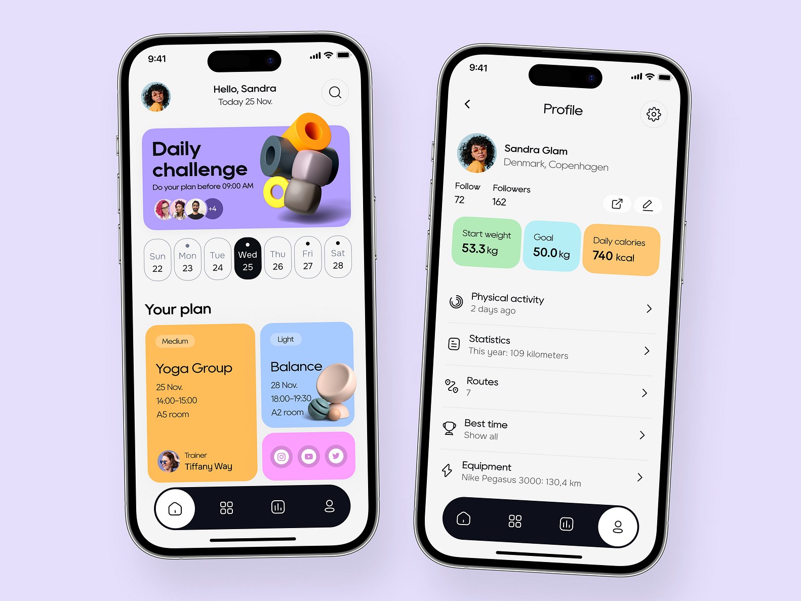 Fitness mobile dashboard and profile experience
